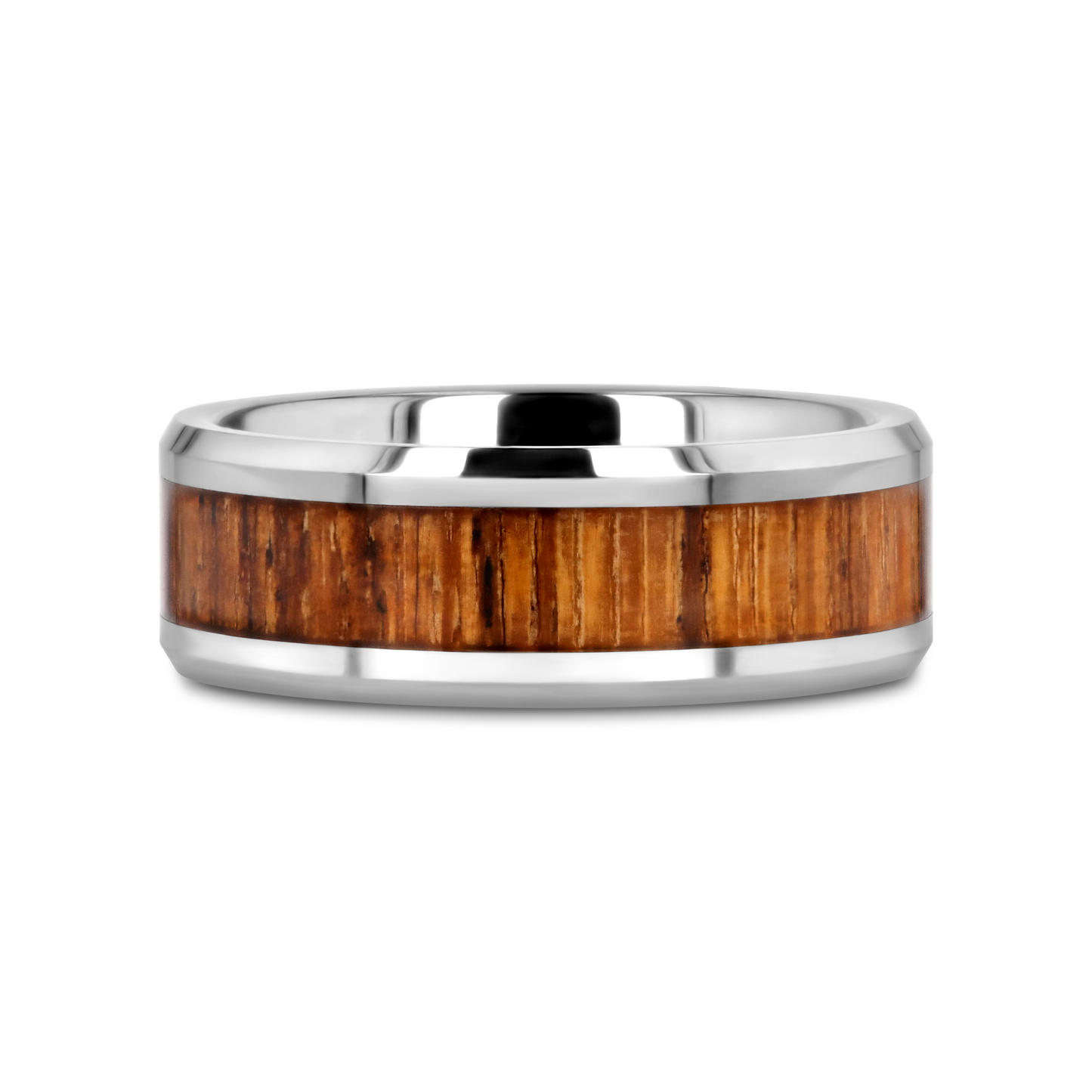 PALMALETTO Tungsten Carbide Ring with Beveled Edges and Real Zebra Wood Inlay - 8mm - 10mm