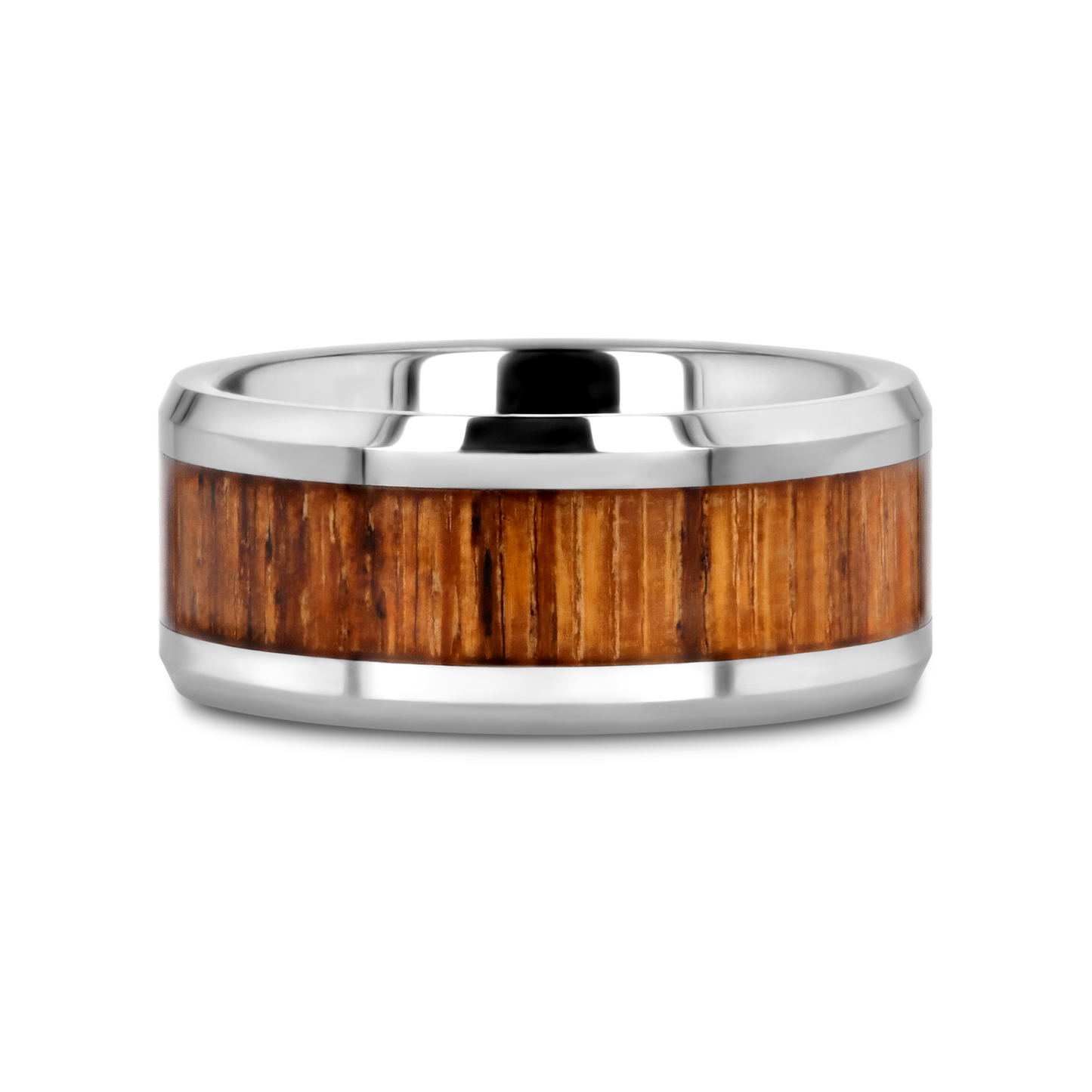 PALMALETTO Tungsten Carbide Ring with Beveled Edges and Real Zebra Wood Inlay - 8mm - 10mm