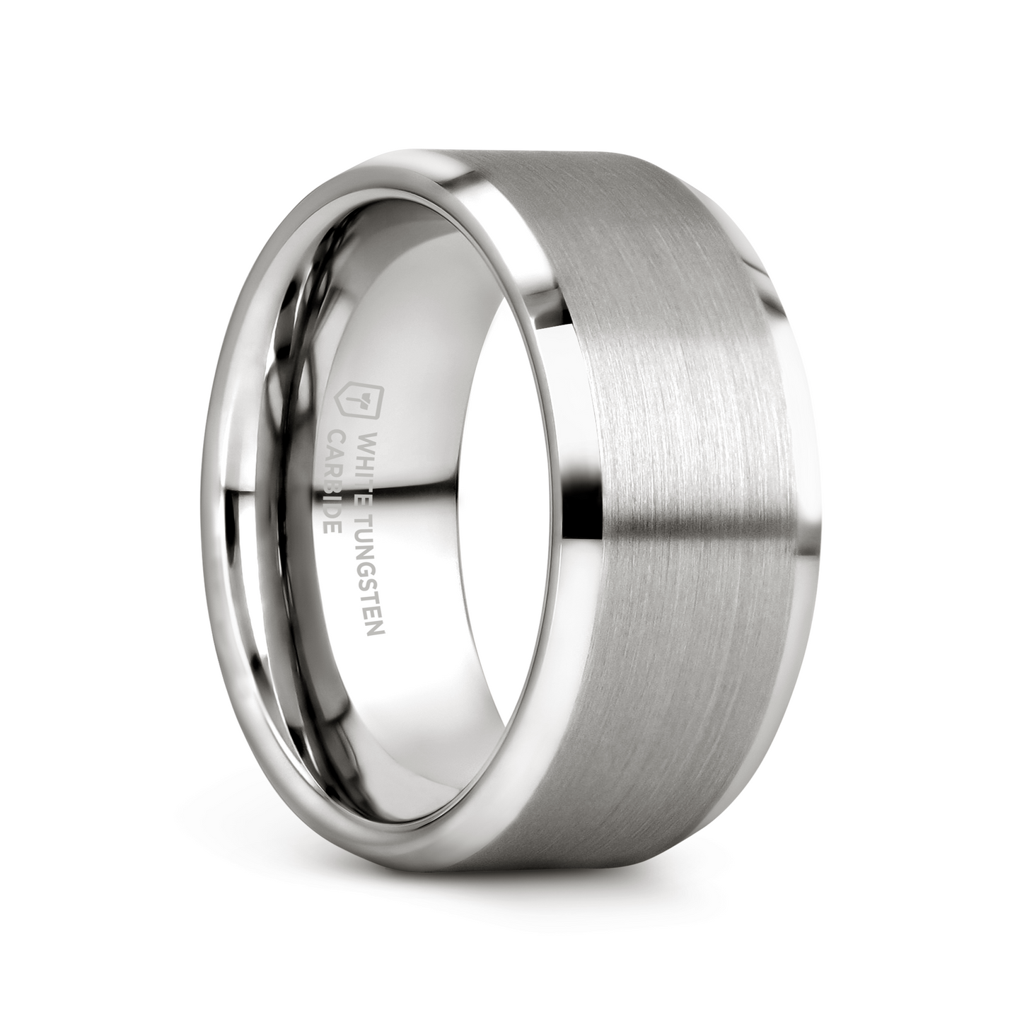 PETERSBURG Brushed Center White Tungsten Ring with Beveled Edges - 4mm - 10mm