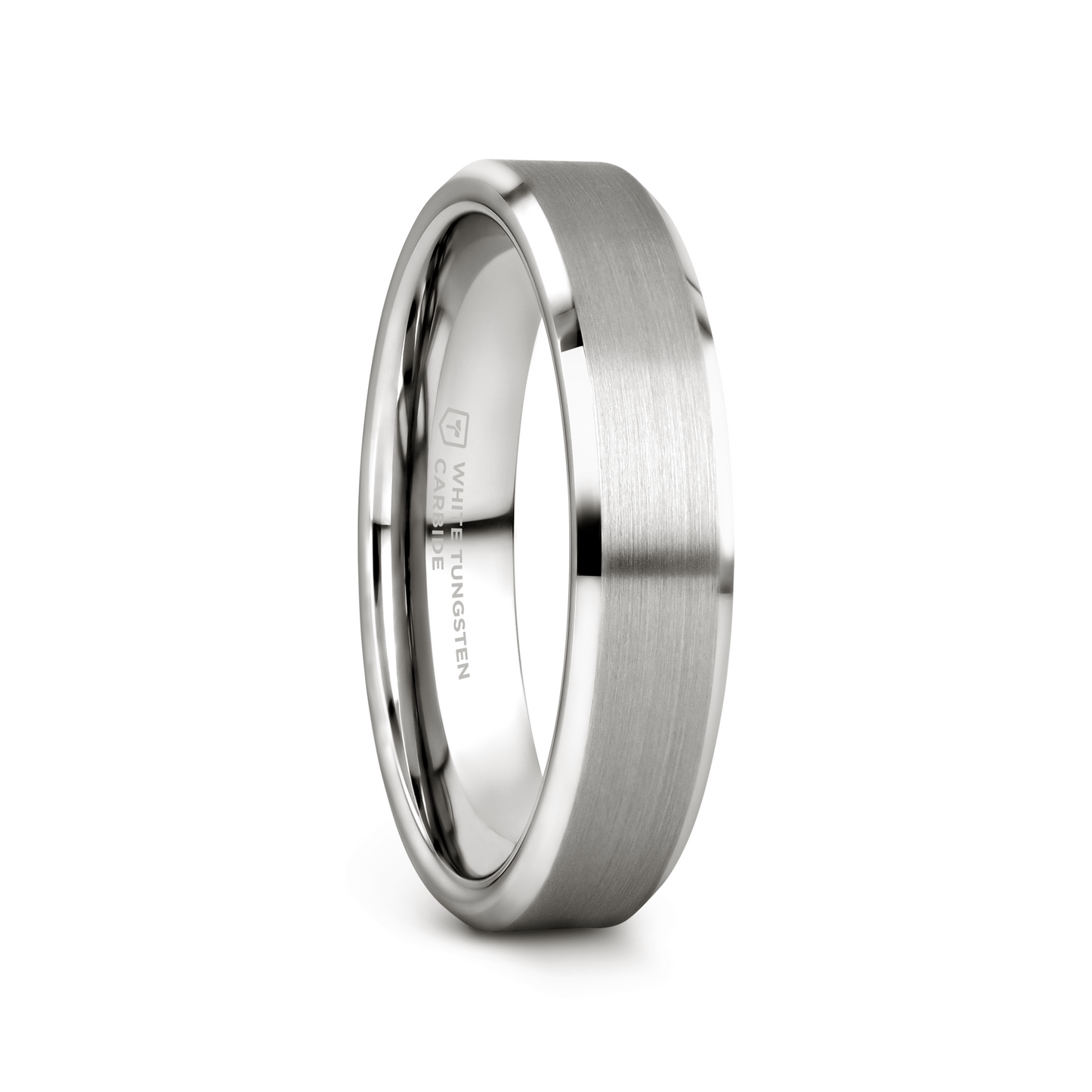 PETERSBURG Brushed Center White Tungsten Ring with Beveled Edges - 4mm - 10mm