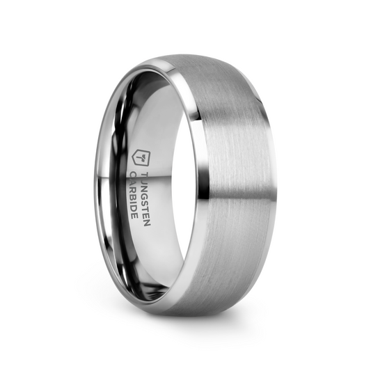 POLARIS Domed Brushed Finish Tungsten Ring with Polished Bevels - 6mm or 8mm