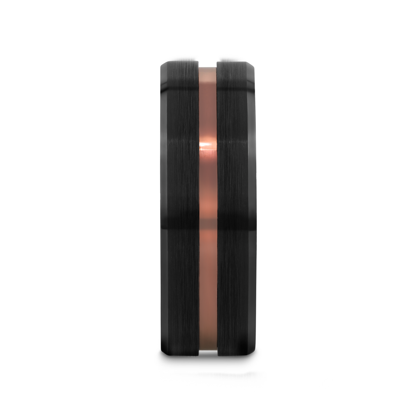 NEVAN Flat Brushed Black Tungsten Men's Wedding Band With Espresso Groove Center - 8mm