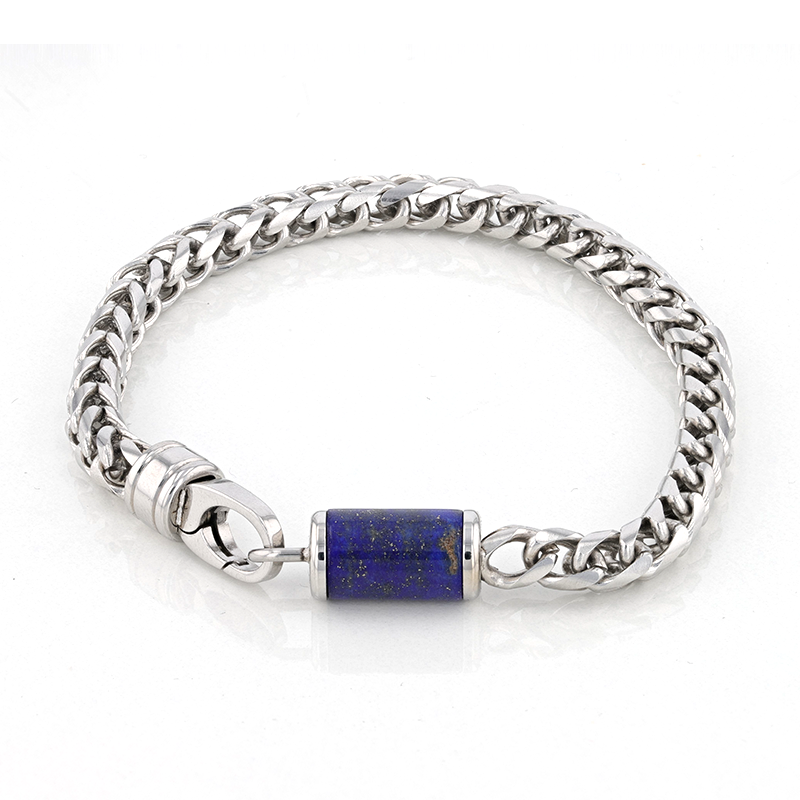 Stainless Steel Bracelet With Lapis Inlay