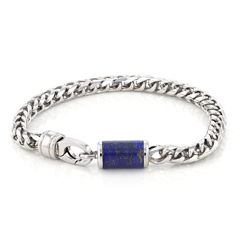 Stainless Steel Bracelet With Lapis Inlay