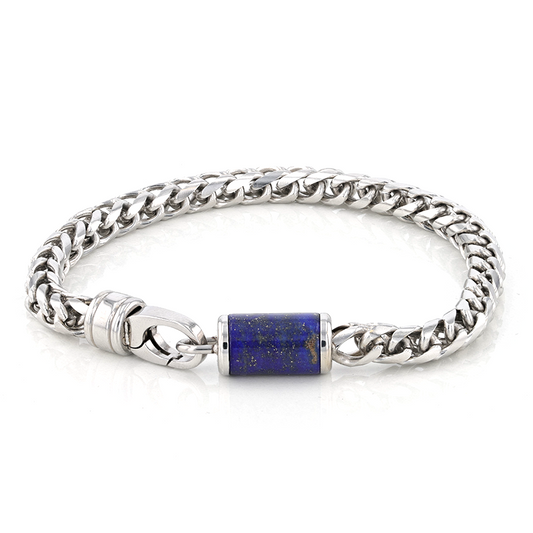 Stainless Steel Bracelet With Lapis Inlay - 9 Inch