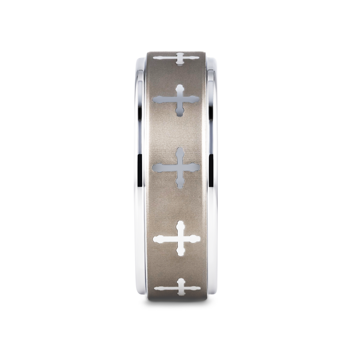 TRINITY Raised Center with Engraved Crosses Men's Tungsten Wedding Band – 8mm