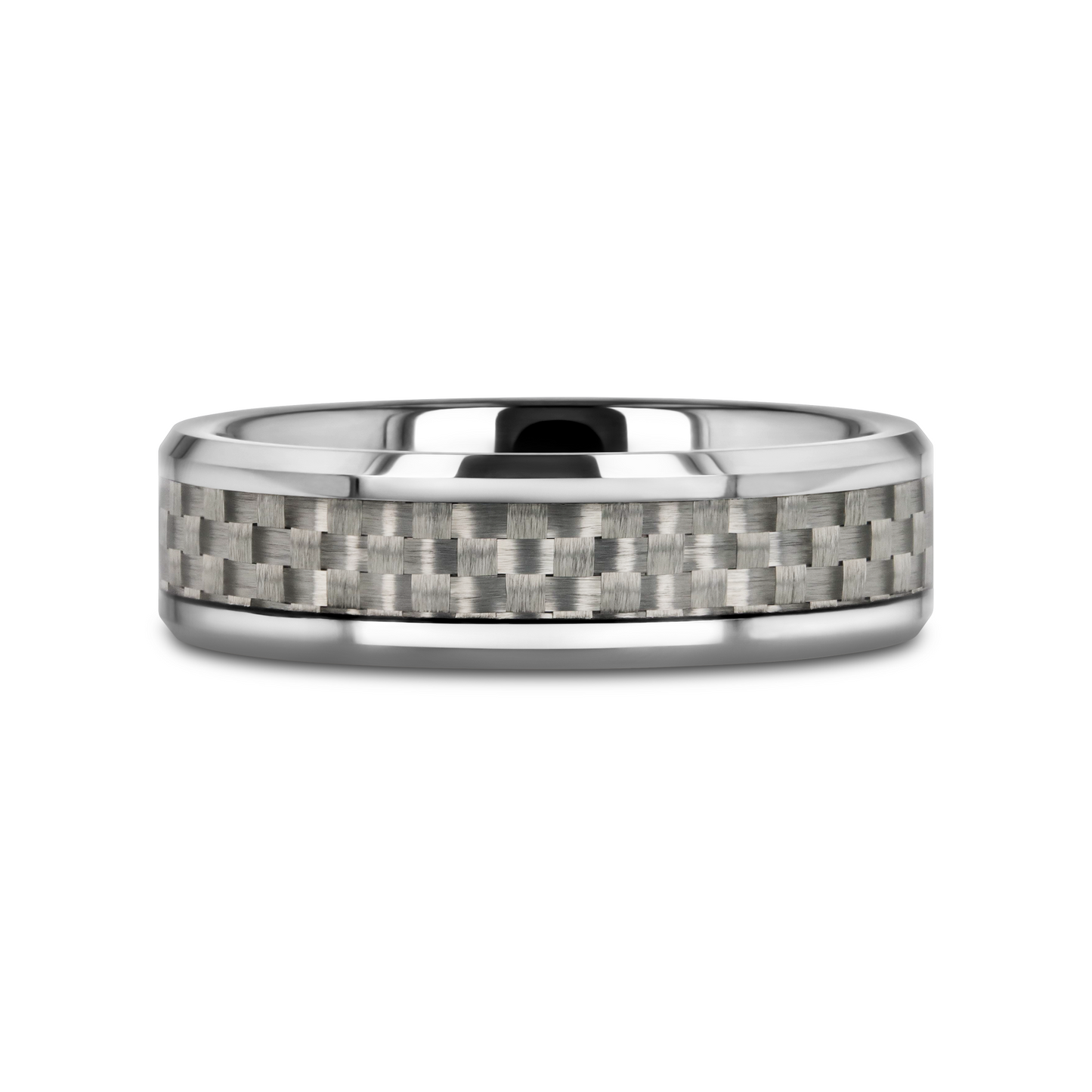 ULTIMUS Tungsten Carbide Ring with Beveled White Carbon Fiber Inlay - 4mm - 6mm