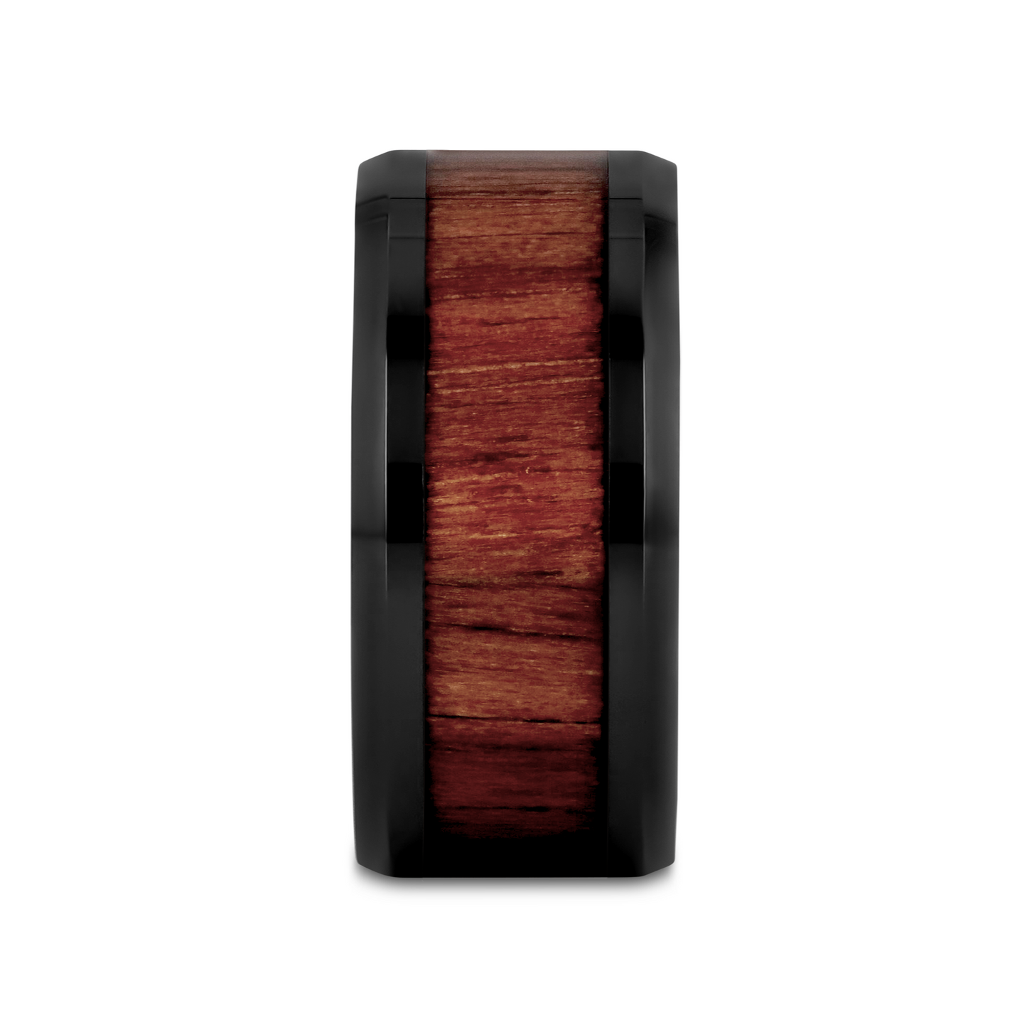 YUKON Beveled Black Ceramic Ring with Black Walnut Wood Inlay - 8mm - 12mm