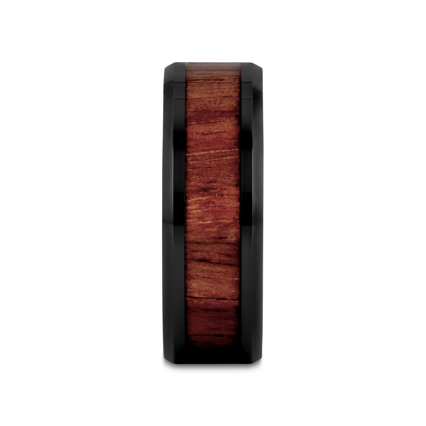 YUKON Beveled Black Ceramic Ring with Black Walnut Wood Inlay - 8mm - 12mm