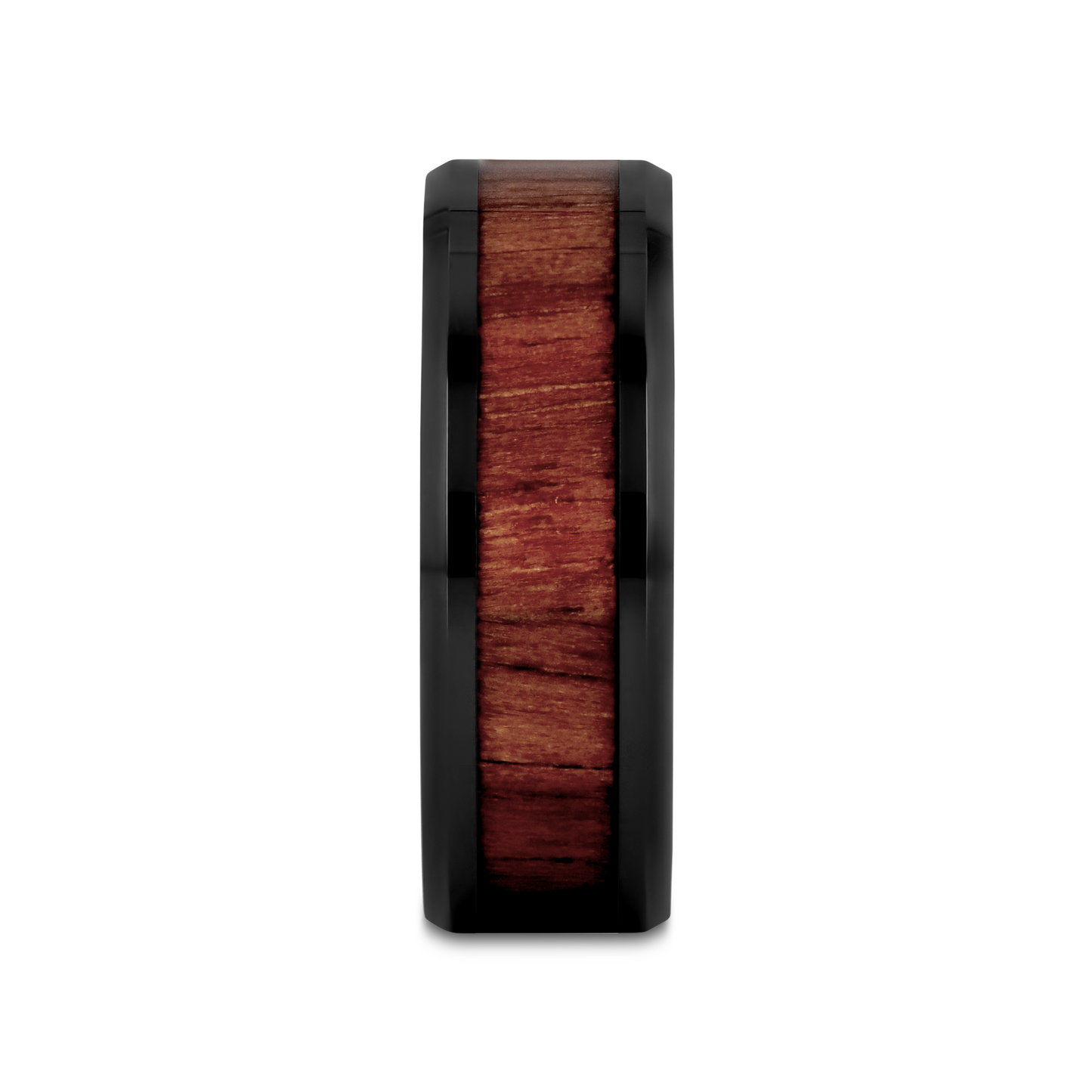 YUKON Beveled Black Ceramic Ring with Black Walnut Wood Inlay - 4mm - 7mm