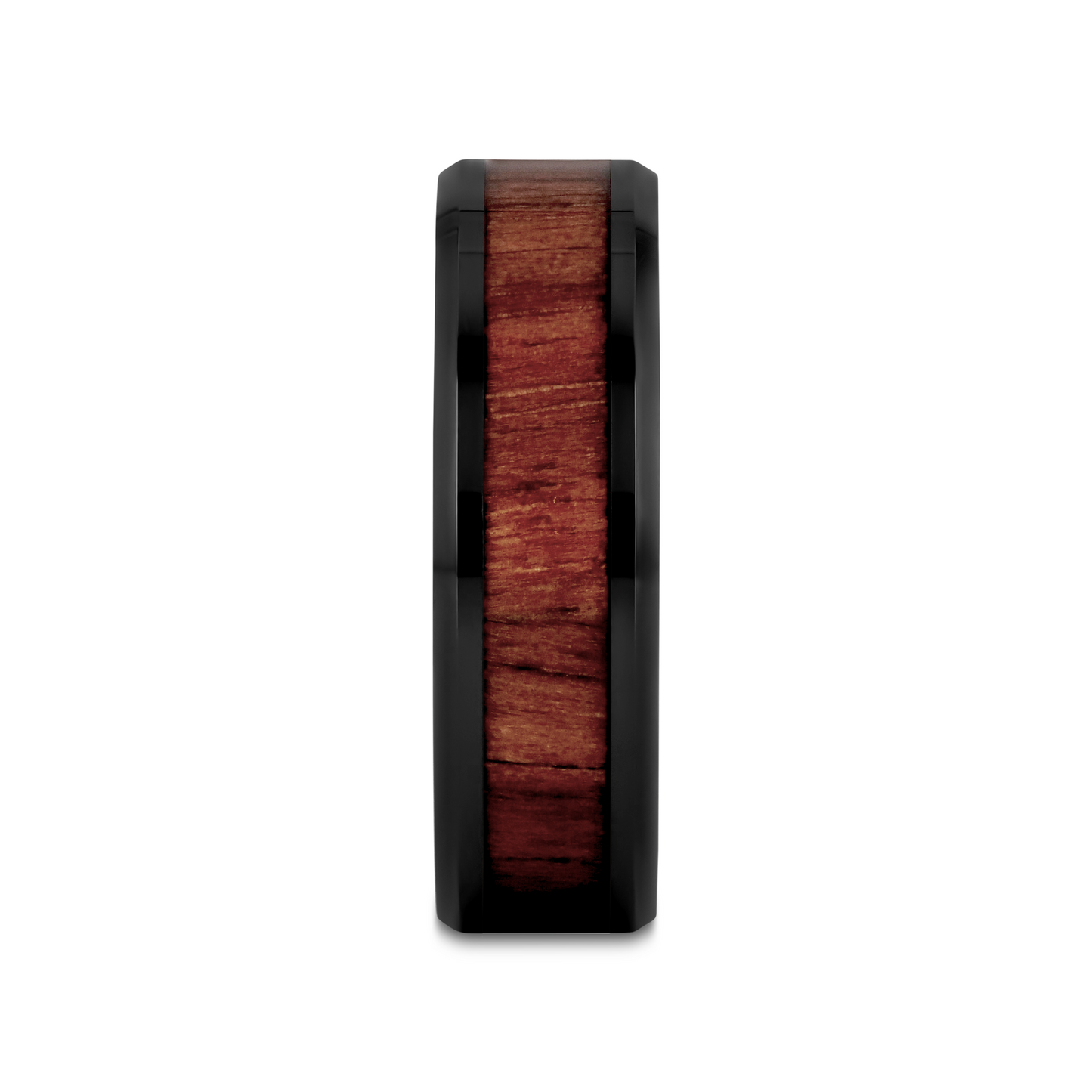 YUKON Beveled Black Ceramic Ring with Black Walnut Wood Inlay - 4mm - 7mm