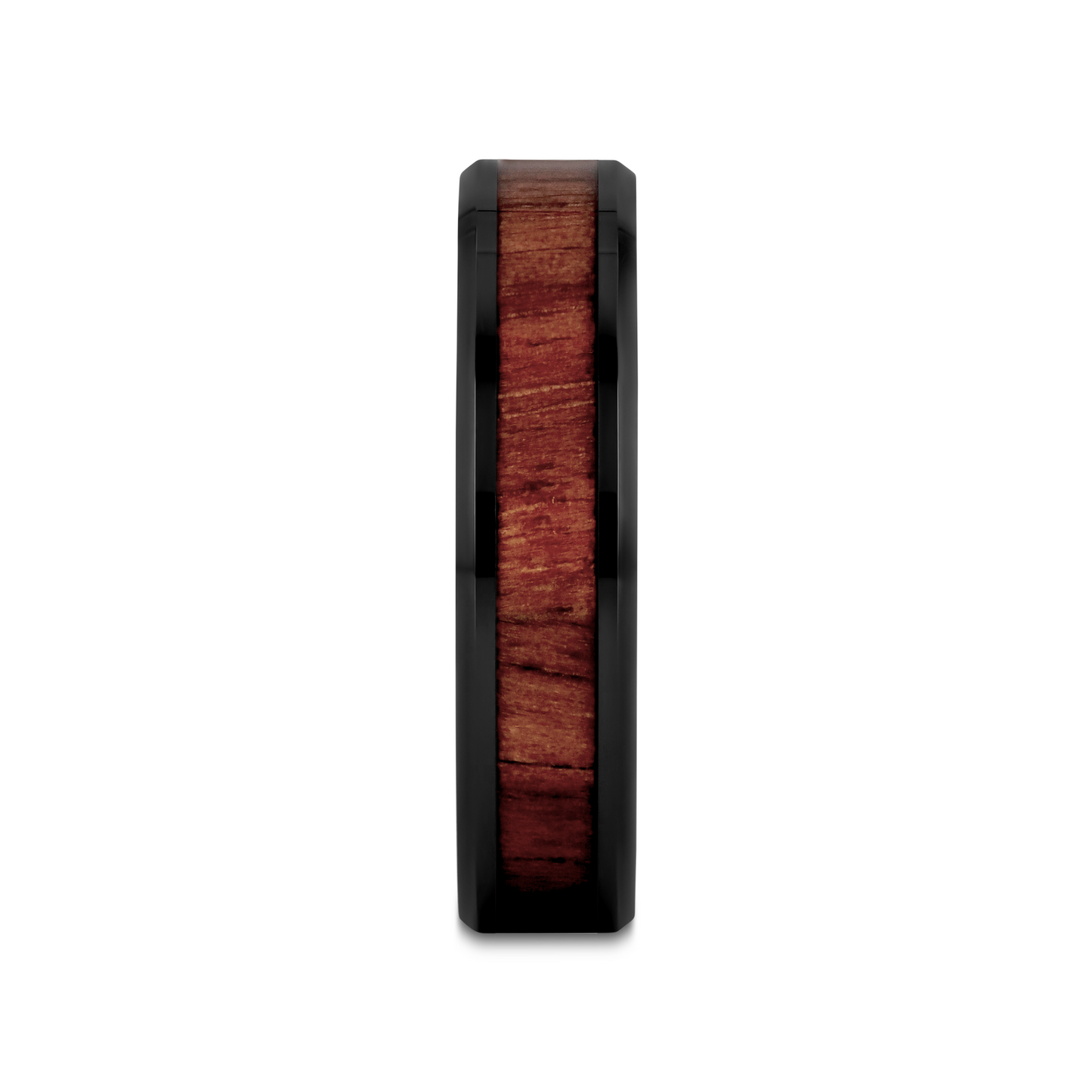 YUKON Beveled Black Ceramic Ring with Black Walnut Wood Inlay - 4mm - 7mm