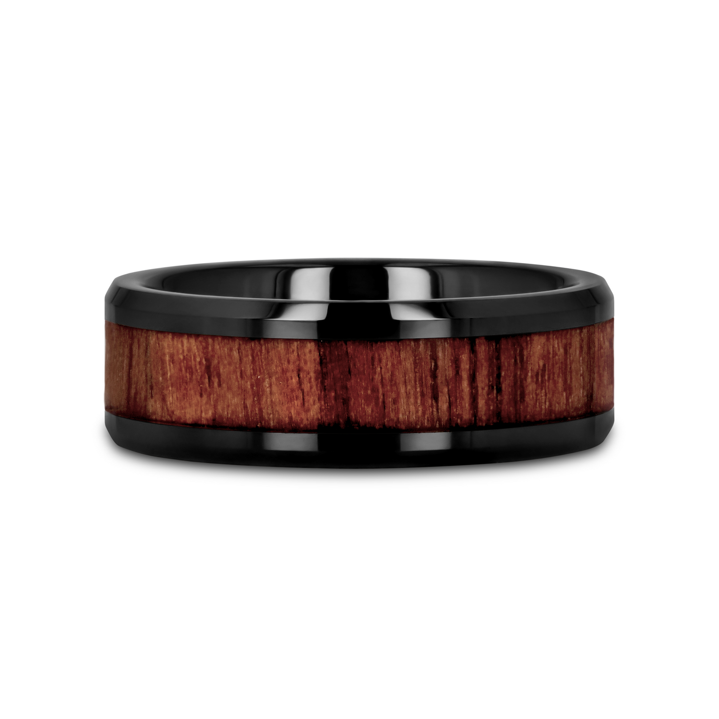 YUKON Beveled Black Ceramic Ring with Black Walnut Wood Inlay - 4mm - 7mm