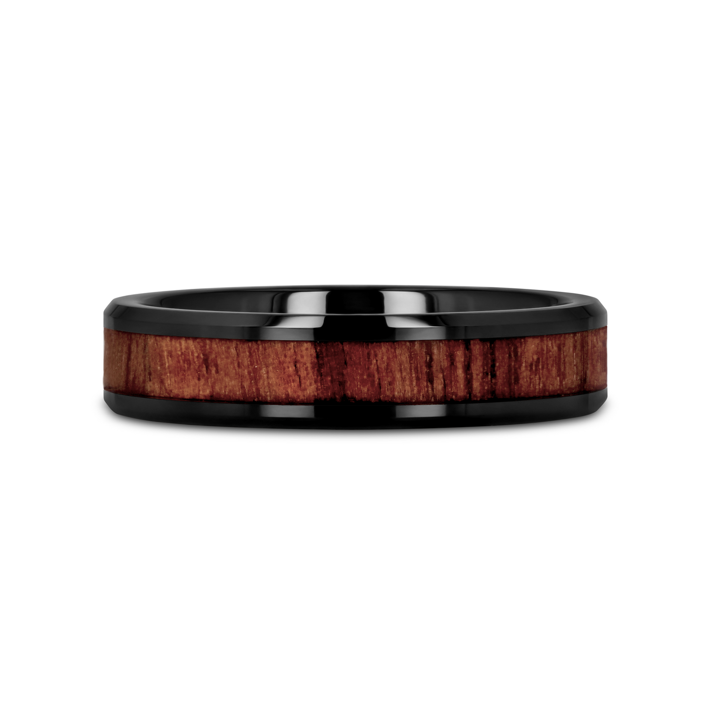 YUKON Beveled Black Ceramic Ring with Black Walnut Wood Inlay - 4mm - 7mm