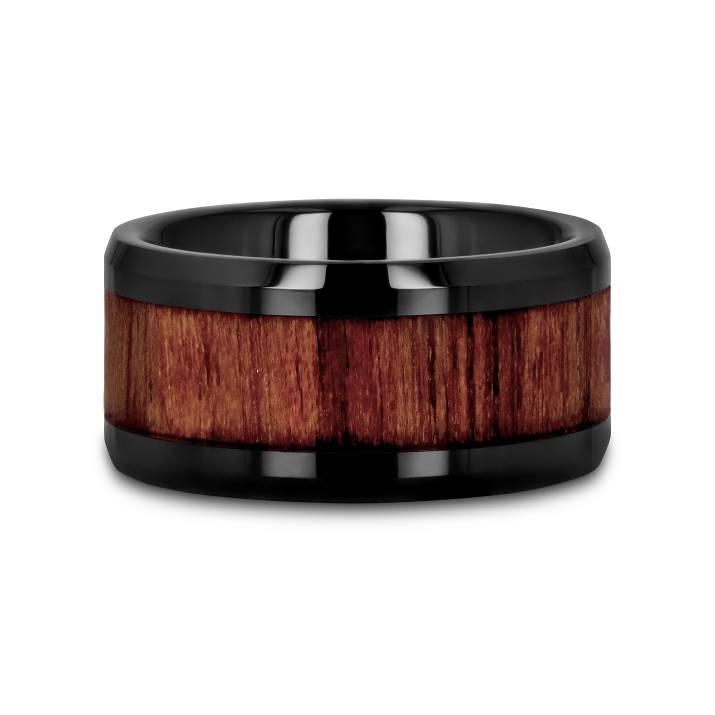 YUKON Beveled Black Ceramic Ring with Black Walnut Wood Inlay - 8mm - 12mm
