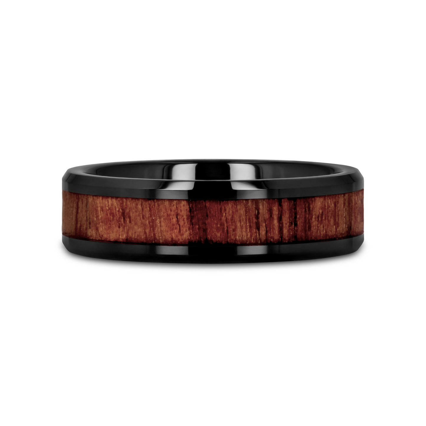 YUKON Beveled Black Ceramic Ring with Black Walnut Wood Inlay - 4mm - 7mm