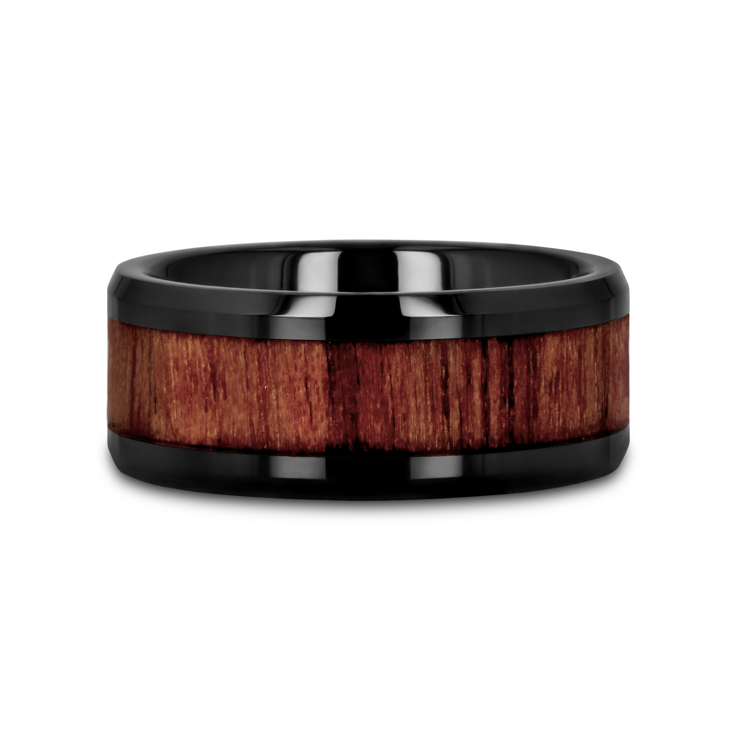 YUKON Beveled Black Ceramic Ring with Black Walnut Wood Inlay - 8mm - 12mm