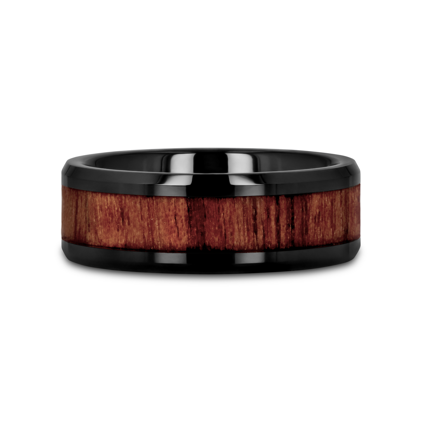 YUKON Beveled Black Ceramic Ring with Black Walnut Wood Inlay - 8mm - 12mm