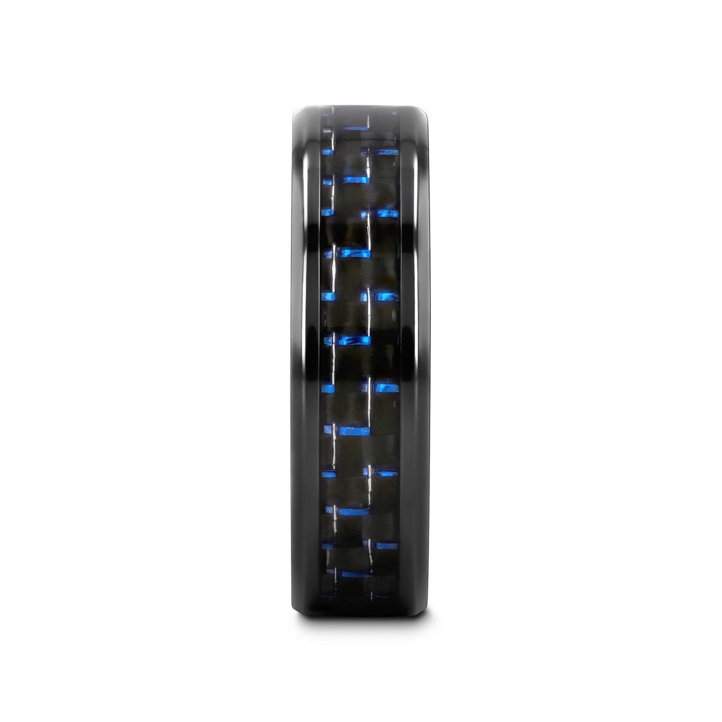 ZAYDEN Black Titanium Ring with Blue & Black Carbon Fiber Inlay and Bevels - 8mm