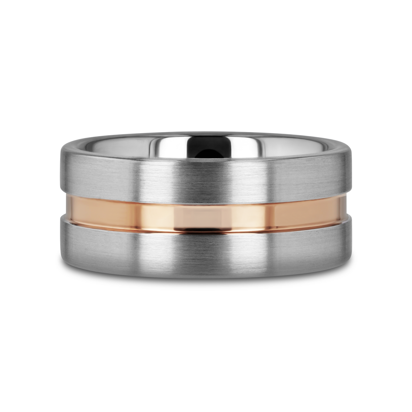 ZEUS Flat Brushed Finish Tungsten Carbide Ring with Rose Gold Plated Groove - 4mm - 10mm