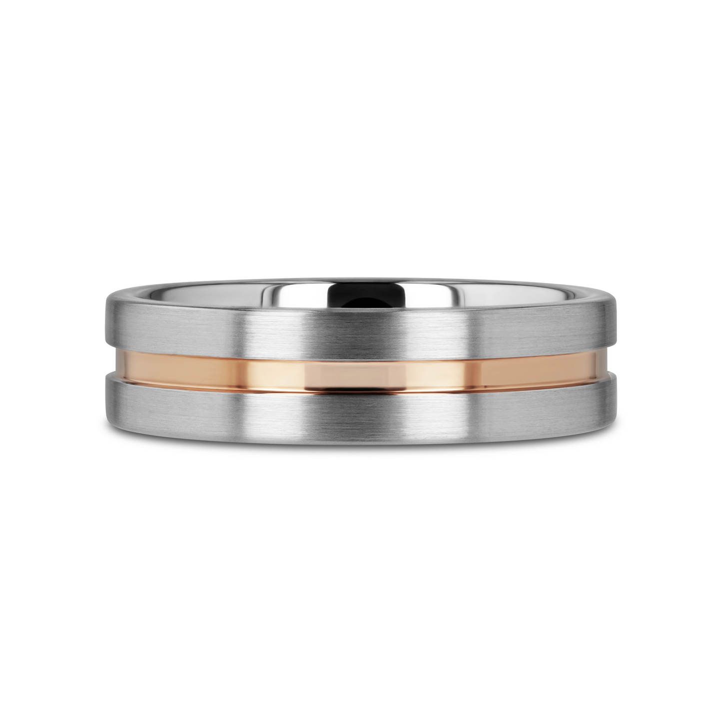 ZEUS Flat Brushed Finish Tungsten Carbide Ring with Rose Gold Plated Groove - 4mm - 10mm