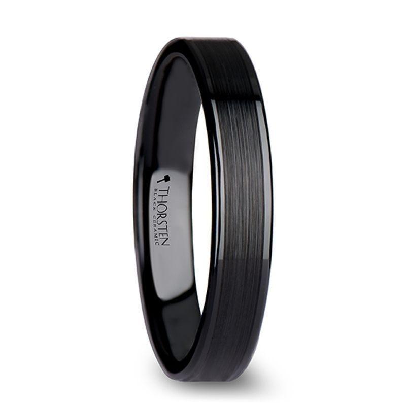 OCTAVIUS Flat Black Ceramic Ring with Brushed Center & Polished Edges - 8mm - 12mm