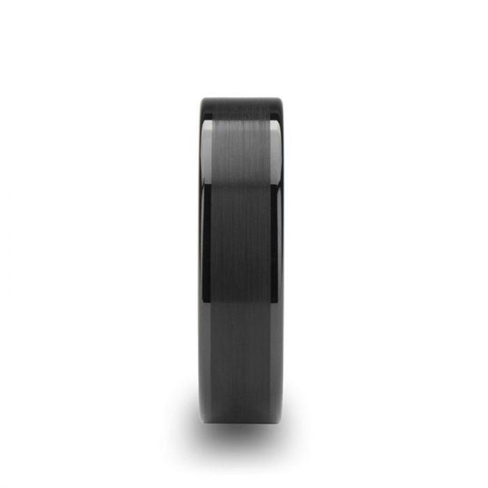 OCTAVIUS Flat Black Ceramic Ring with Brushed Center & Polished Edges - 4mm - 6mm