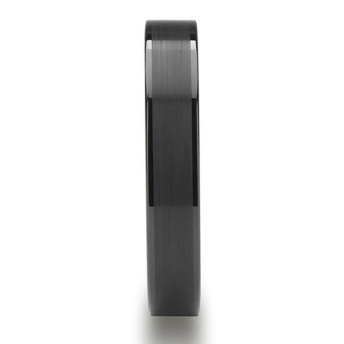 OCTAVIUS Flat Black Ceramic Ring with Brushed Center & Polished Edges - 4mm - 6mm