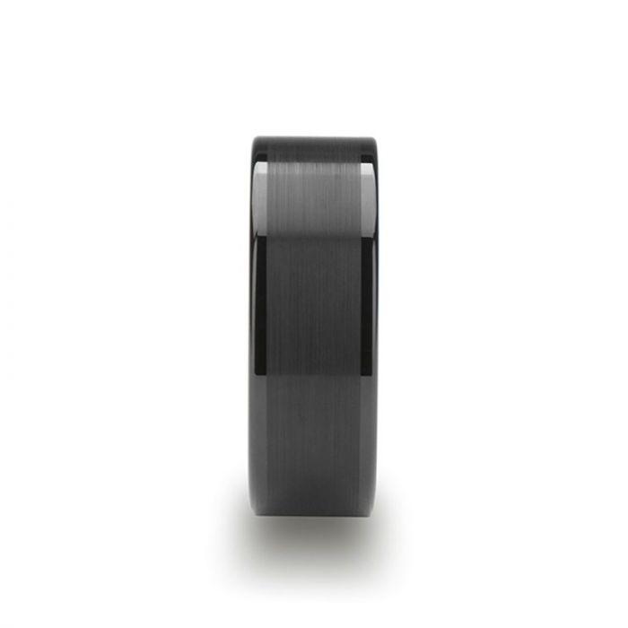 OCTAVIUS Flat Black Ceramic Ring with Brushed Center & Polished Edges - 8mm - 12mm