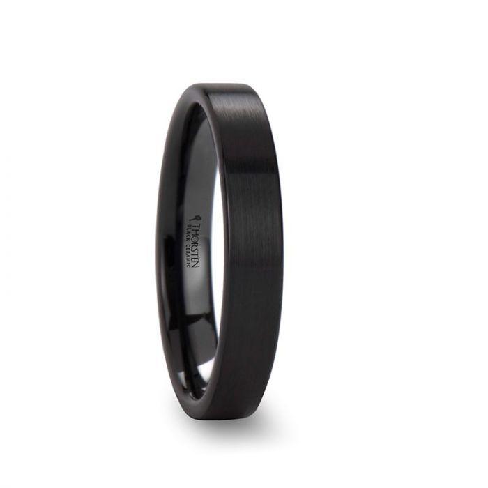DRAKON Flat Pipe Cut Brush Finished Black Ceramic Wedding Band - 2mm - 6mm