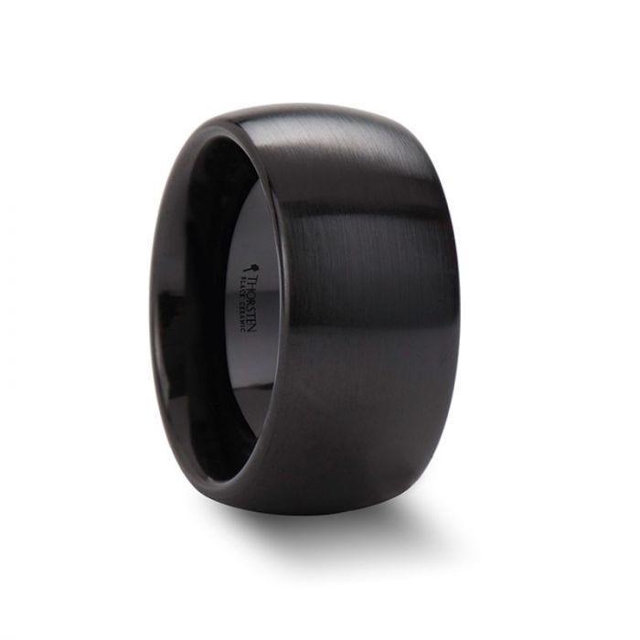 ATTOR Domed Brush Finished Black Ceramic Wedding Band - 8mm - 12mm