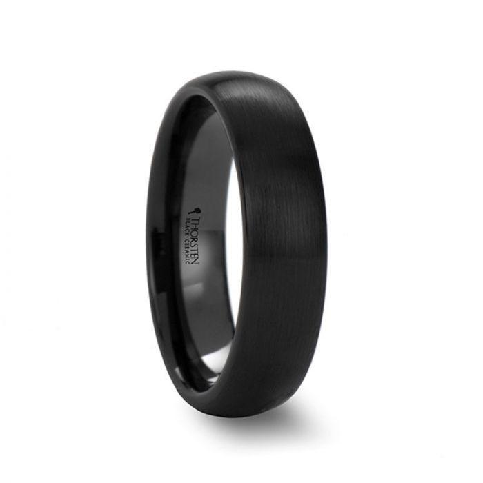 ATTOR Domed Brush Finished Black Ceramic Wedding Band - 2mm - 6mm