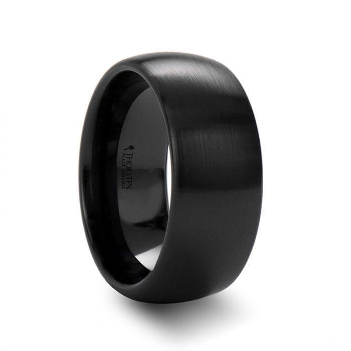ATTOR Domed Brush Finished Black Ceramic Wedding Band - 8mm - 12mm