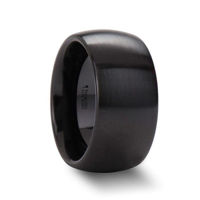 ATTOR Domed Brush Finished Black Ceramic Wedding Band - 8mm - 12mm