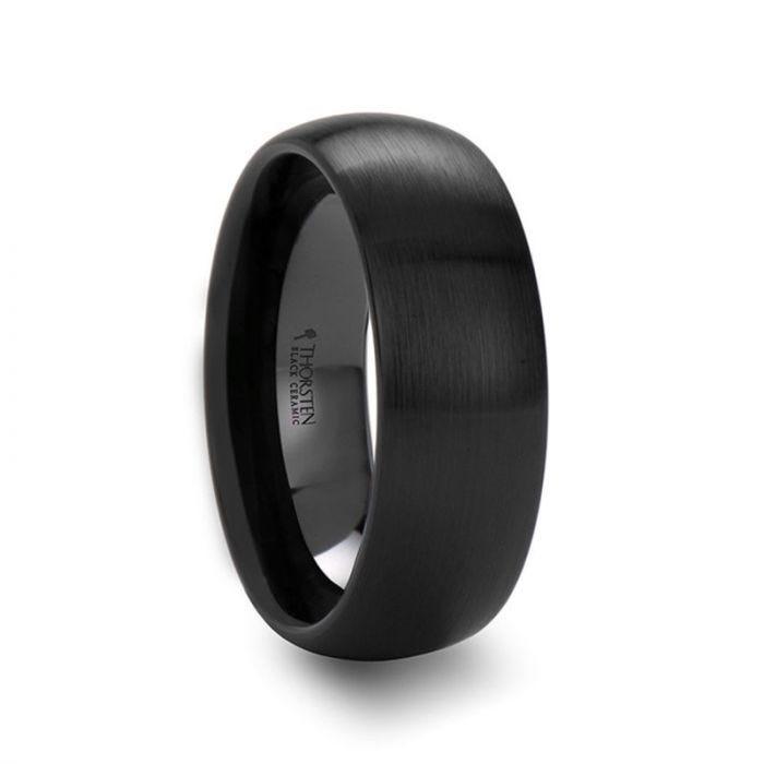 ATTOR Domed Brush Finished Black Ceramic Wedding Band - 10mm