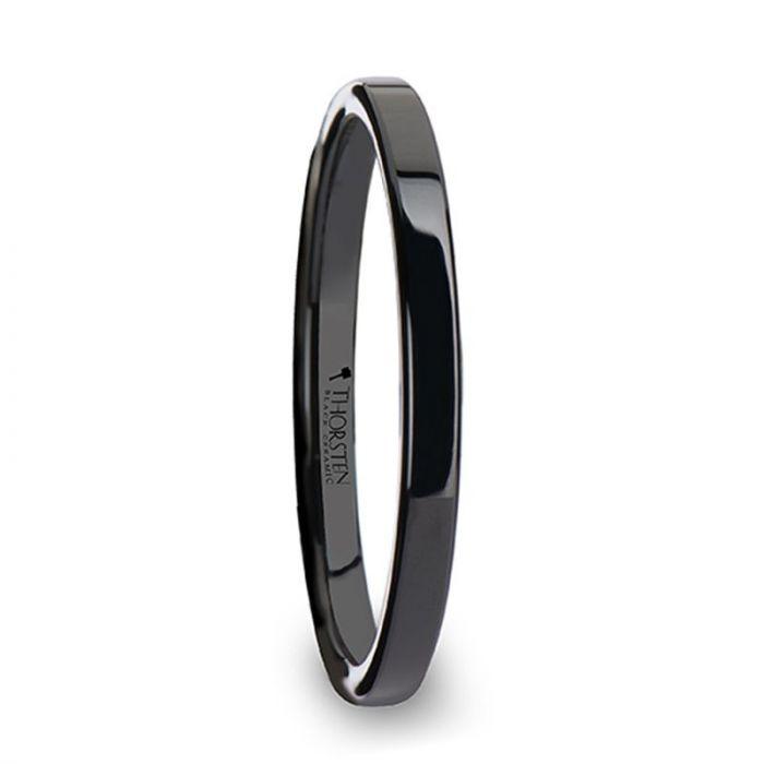 FRAENER Flat Polish Finished Black Ceramic Wedding Ring - 2mm - 6mm