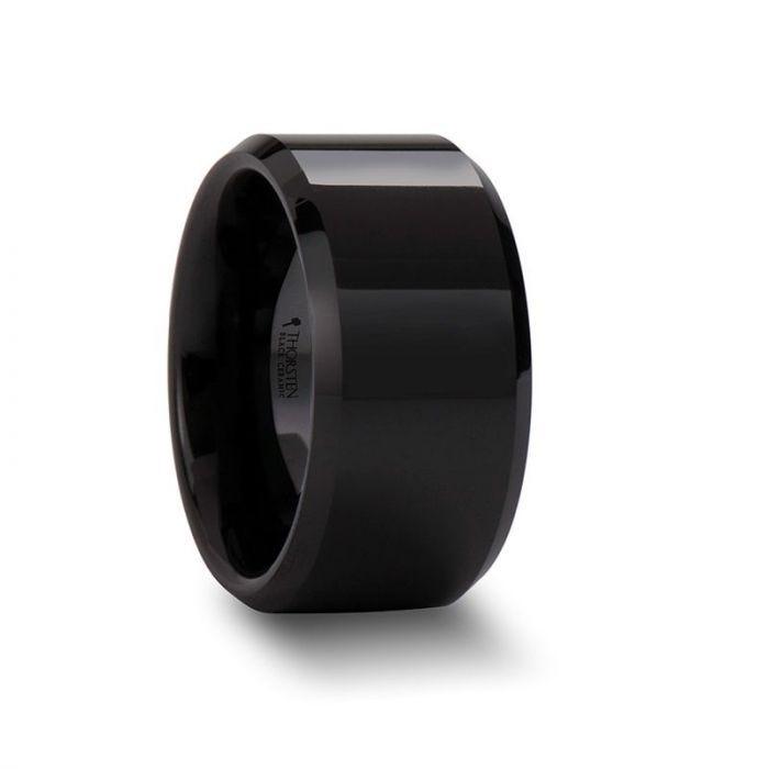 CITAR Polished Finish Black Ceramic Ring with Beveled Edges - 8mm - 12mm