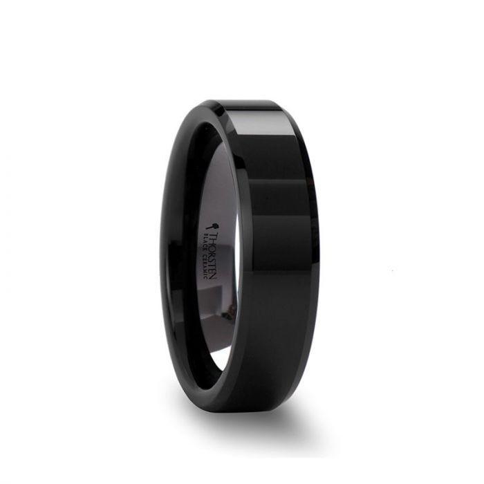 CITAR Polished Finish Black Ceramic Ring with Beveled Edges - 4mm - 6mm