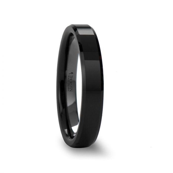 CITAR Polished Finish Black Ceramic Ring with Beveled Edges - 4mm - 6mm