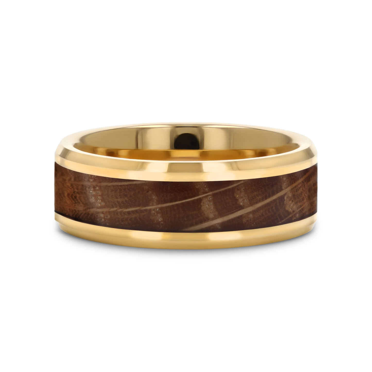 PROOF Tungsten Men's Wedding Band With Polished Beveled Edges & Whiskey Barrel Inlay - 8mm