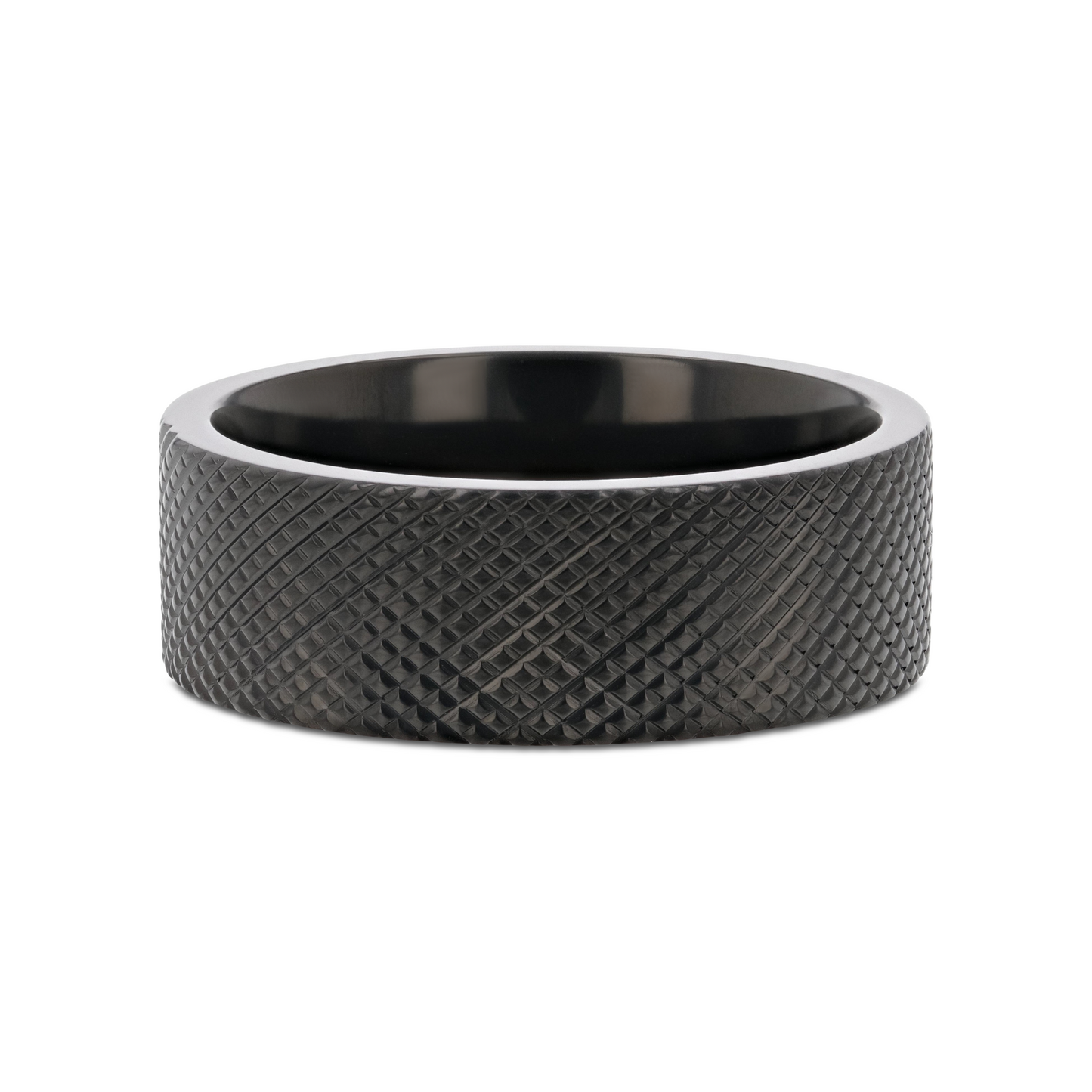 MIDNIGHT Flat Black Titanium Ring with Knurled Finish - 8mm