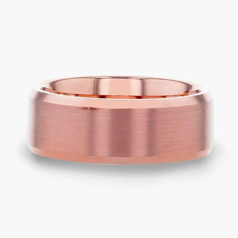 EROS Rose Gold Tungsten Wedding Band For Men with Beveled Edges Thorsten - 8mm