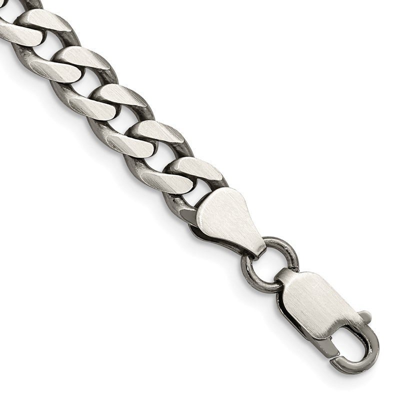 Sterling Silver Antiqued 7mm Curb Chain Bracelet