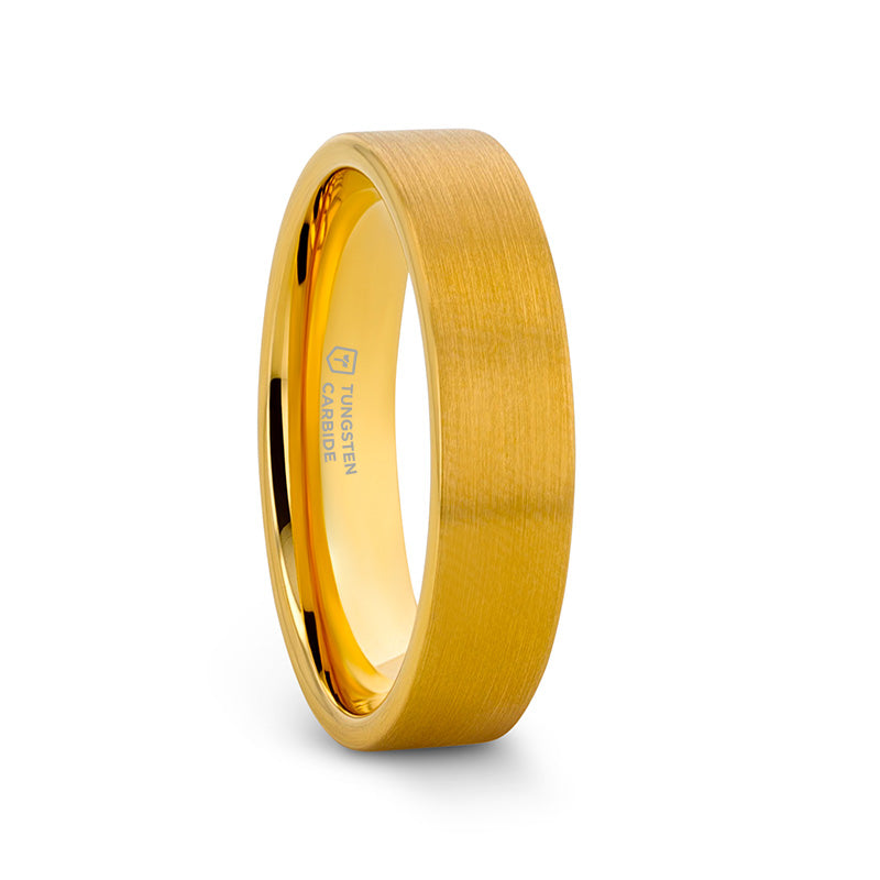 AUDEN Gold Plated Flat Brushed Finished Tungsten Wedding Ring - 6mm & 8mm