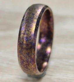 SERAPHIC Domed Titanium Ring with Purple and Gold Beveled Design - 6mm