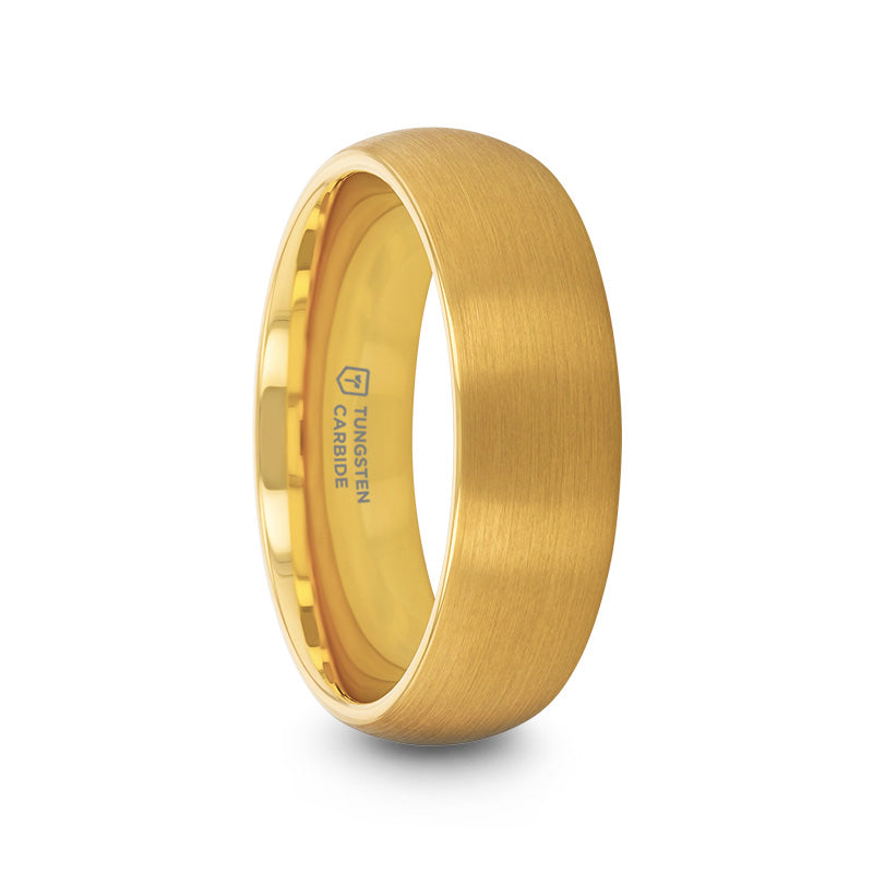 MILLER Gold Plated Tungsten Domed Ring with Brushed Finish - 8mm