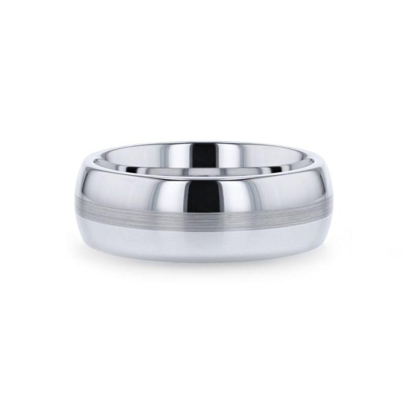 NELSON Domed Titanium Ring with Brushed Stripe - 8mm