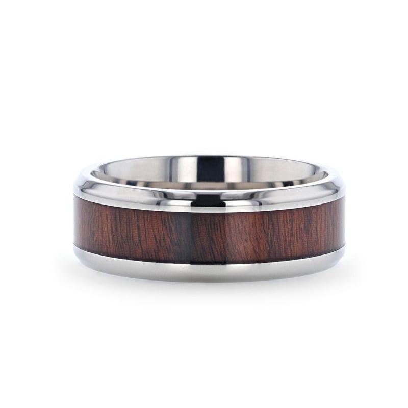 TALI Beveled Titanium Ring with Rosewood Inlay - 8mm