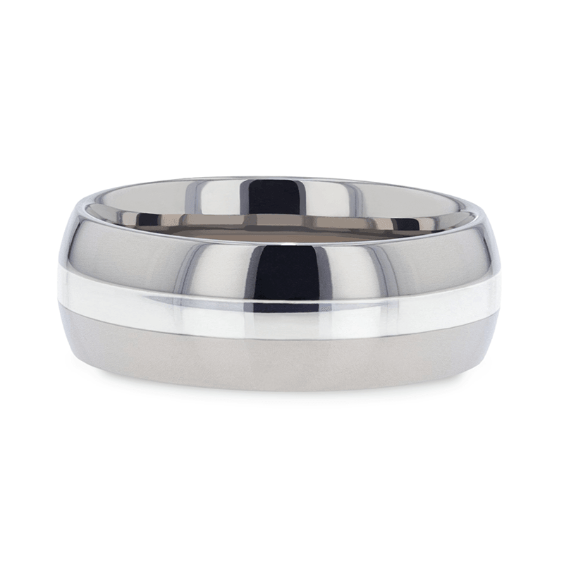 ZILVER Silver Inlay Titanium Wedding Ring with Domed Polished Edges - 6mm & 8mm