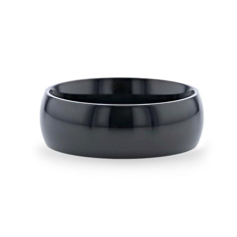 VAREN Black Titanium Polished Finish Men’s Domed Wedding Band - 8mm